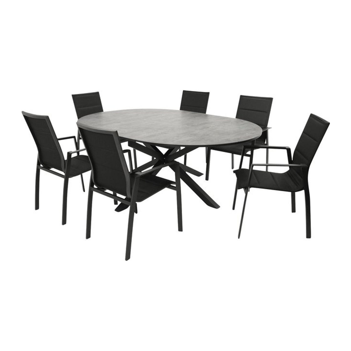 DEGAMO Gartenmöbel-Set LYON 7-teilig in Schwarz mit modernem Kunstgewebe - Bild 1