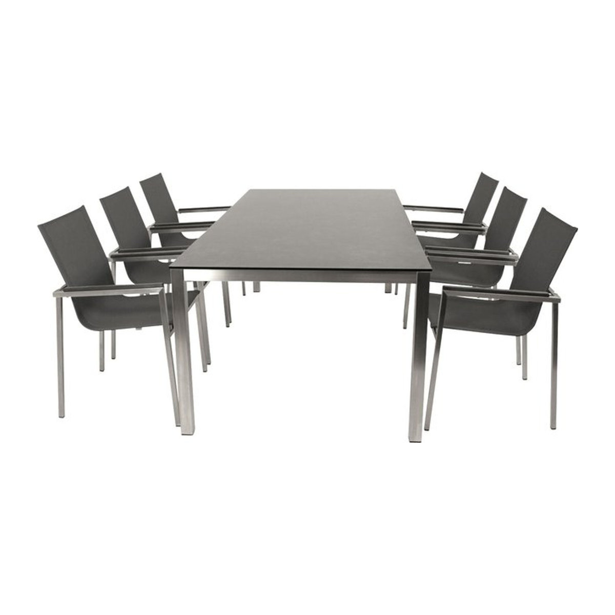 DEGAMO Gartenmöbel-Set MELBOURNE 7-teilige Essgruppe aus Edelstahl und Glas in Grau - Bild 1