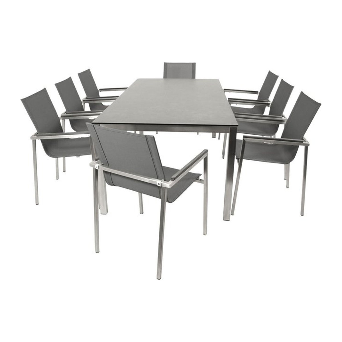 DEGAMO Gartenmöbel-Set MELBOURNE 9-teilige Essgruppe aus Edelstahl und Glas in Grau - Bild 1
