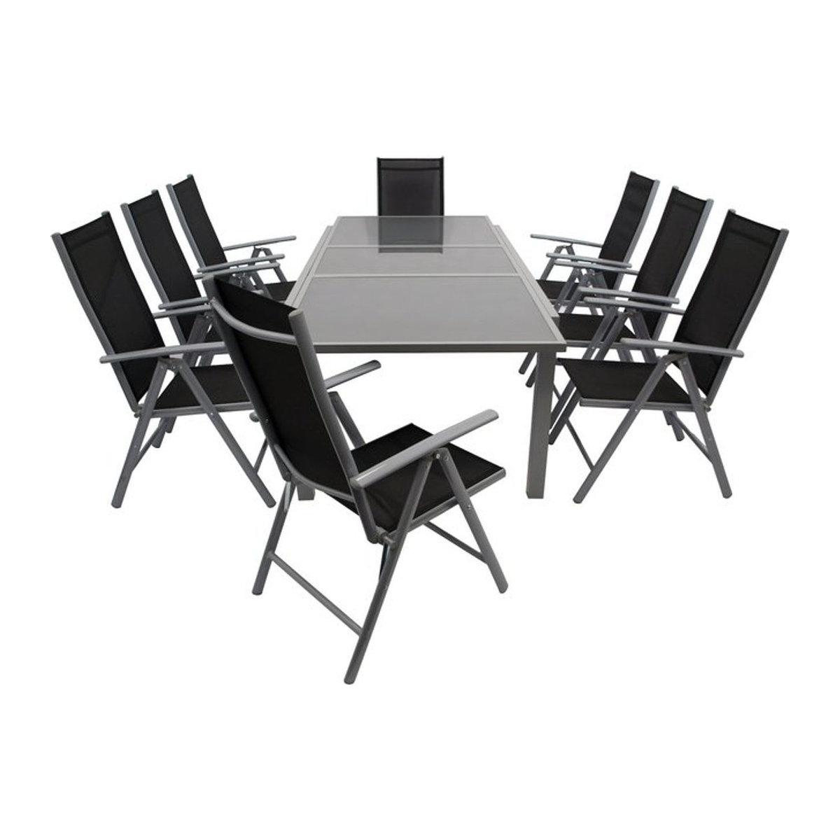 DEGAMO Gartenmöbel-Set PISA 9-teilig aus Aluminium, Glas und Stoff in Grau und Schwarz - Bild 1