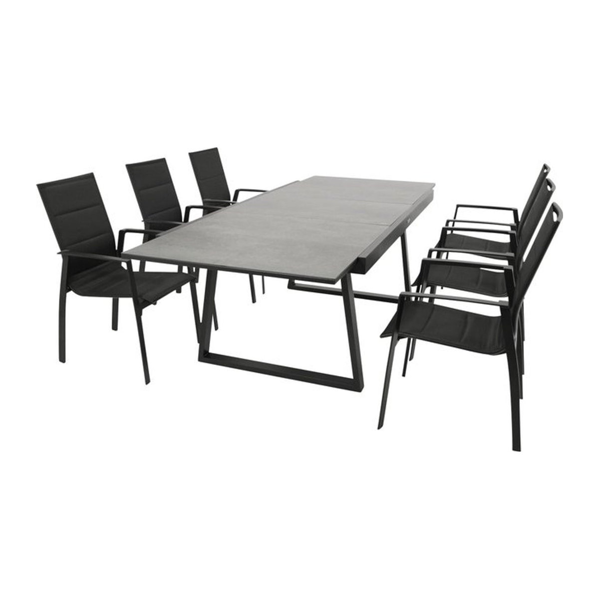 DEGAMO Gartenmöbel-Set REIMS 7-teilige Essgruppe aus Aluminium, Glas und Stoff in Schwarz - Bild 1