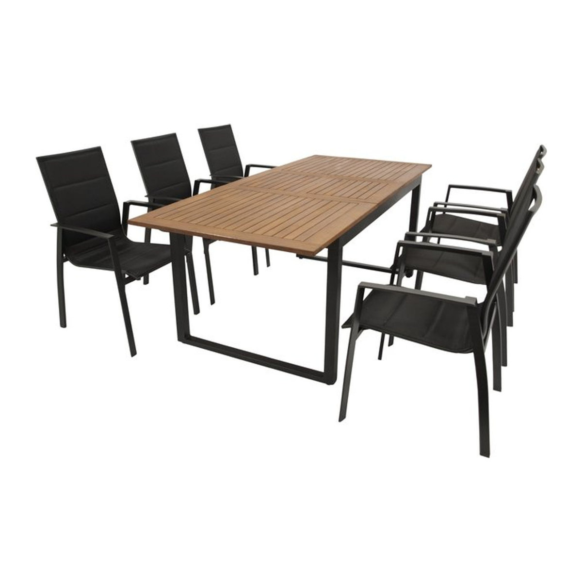 DEGAMO Gartenmöbel-Set RIVELLO 7-teilig aus Aluminium, Akazie und Stoff in Schwarz - Bild 1