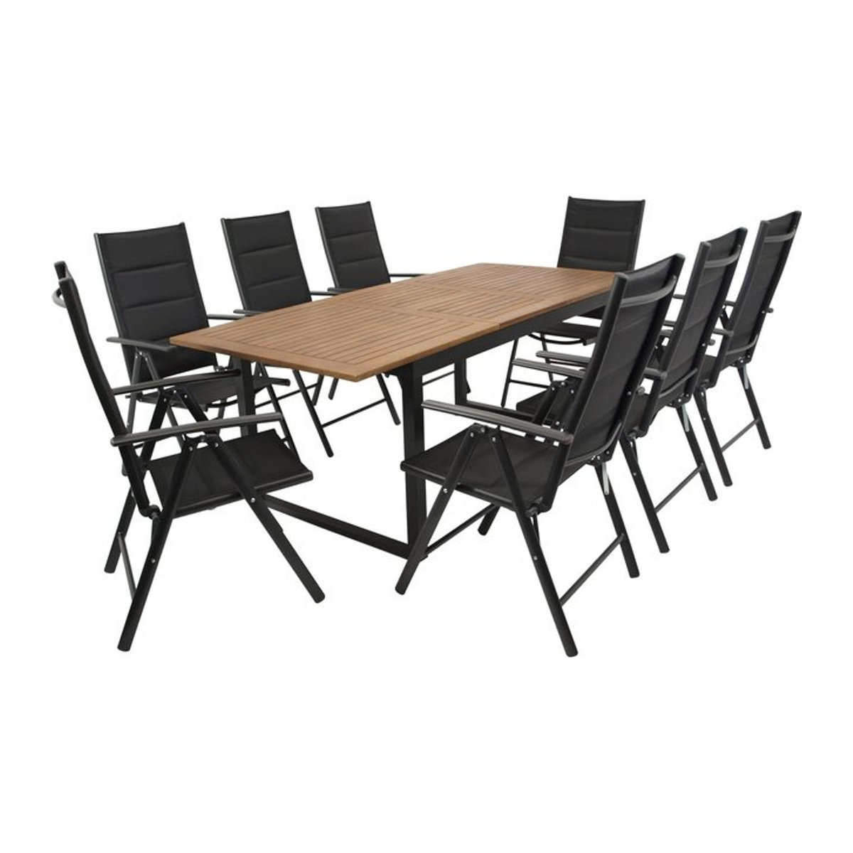 DEGAMO Gartenmöbel-Set RIVELLO 9-teilig in Schwarz aus Aluminium, Akazie und Kunstgewebe - Bild 1