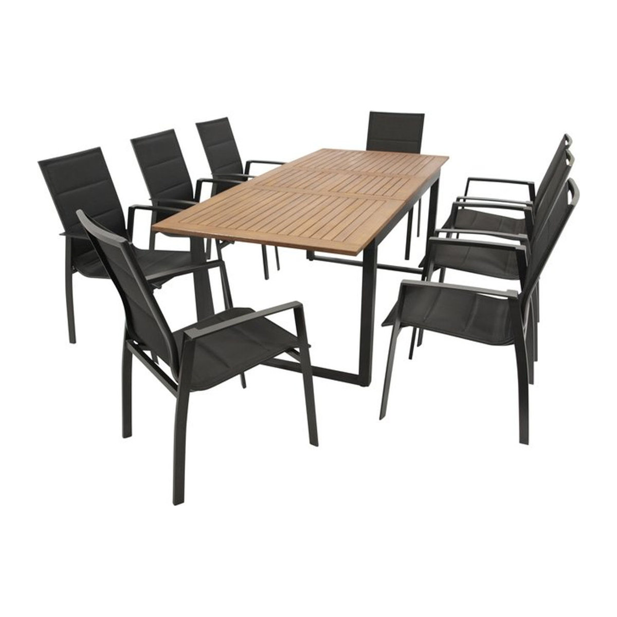 DEGAMO Gartenmöbel-Set RIVELLO Essgruppe 9-teilig aus Aluminium, Akazie und schwarzem Kunstgewebe mit ausziehbarem Tisch in Anthrazit - Bild 1