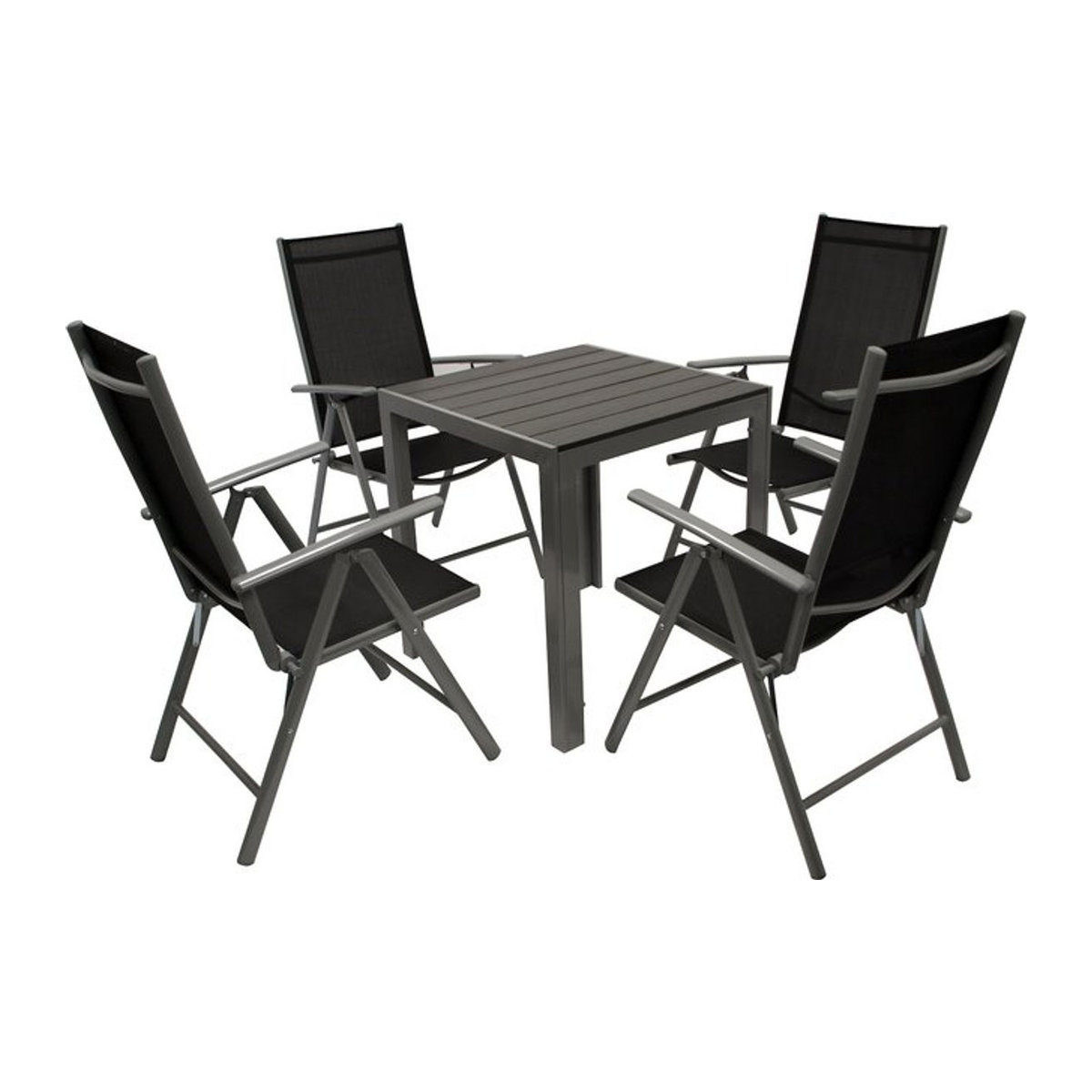 DEGAMO Gartenmöbel-Set SORANO 5-teilig in Schwarz aus Aluminium und Stoff mit Tisch B: 70 cm x T: 70 cm - Bild 1