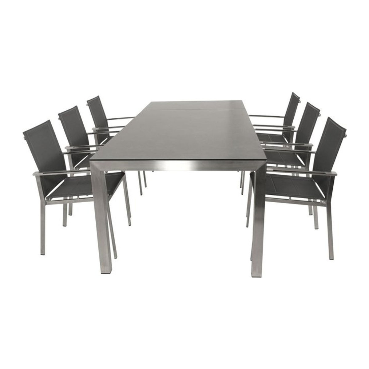 DEGAMO Gartenmöbel-Set SYDNEY 7-teilig in Grau mit Edelstahl und Glas - Bild 1