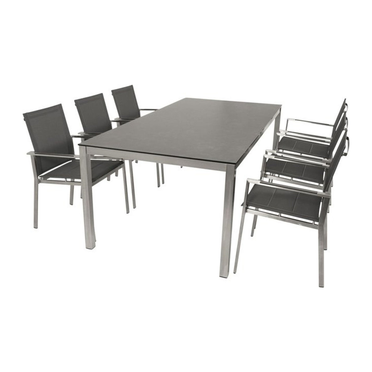 DEGAMO Gartenmöbel-Set SYDNEY 7-teilige Essgruppe aus Edelstahl und Glas in Grau - Bild 1