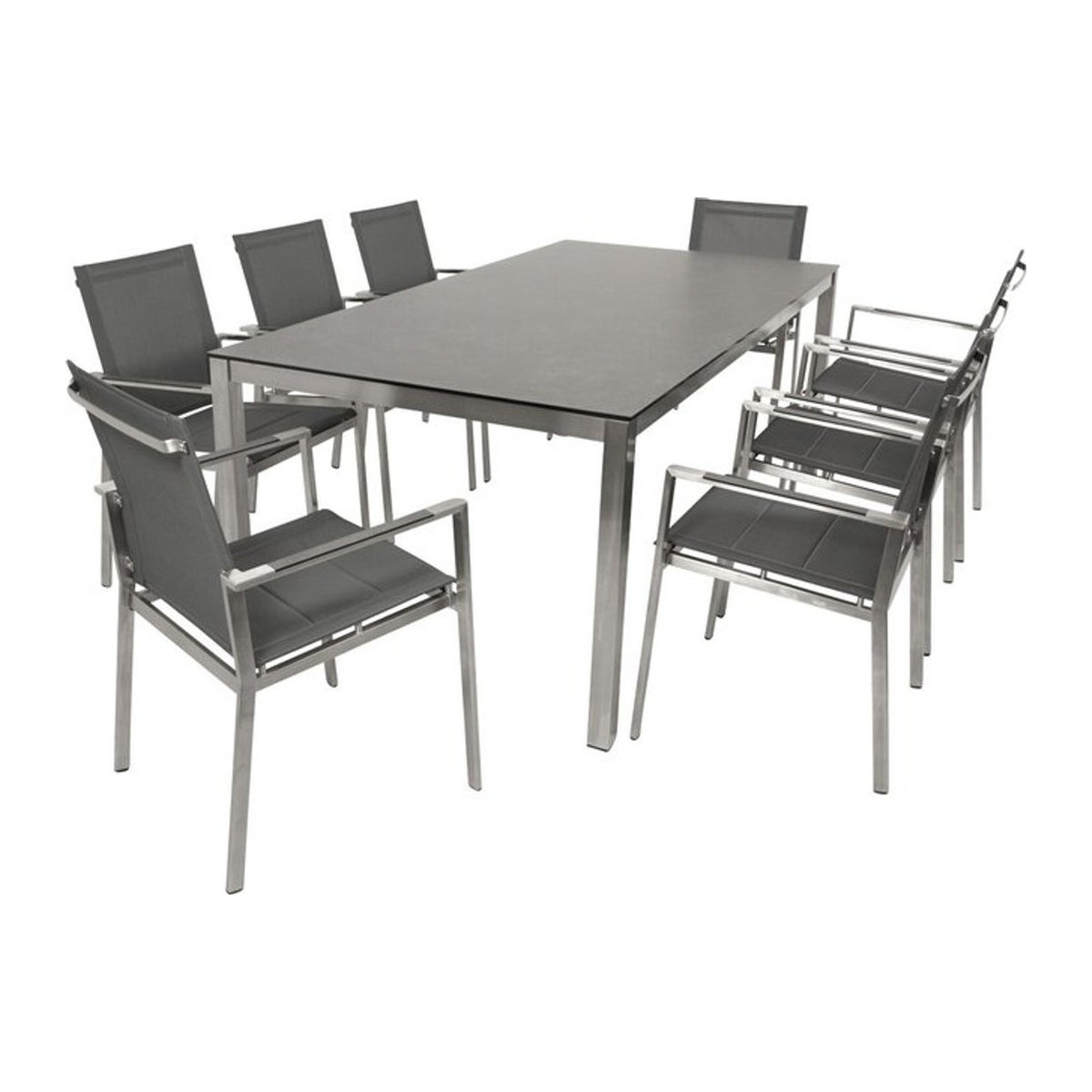 DEGAMO Gartenmöbel-Set SYDNEY 9-teilig in Grau mit Edelstahl und Glas - Bild 1