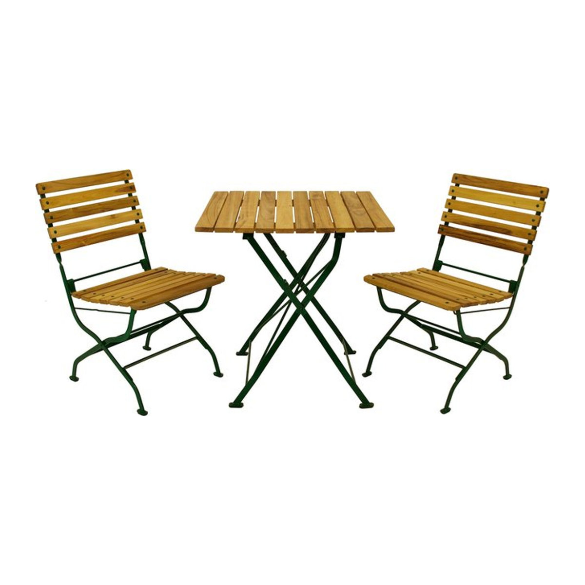 DEGAMO Klappgarnitur PASSAU 3-teilig aus grünem Flachstahl und Robinien-Massivholz im Industrial-Design, B/T/H: 305,9 x 305,9 x 305,9 cm - Bild 1