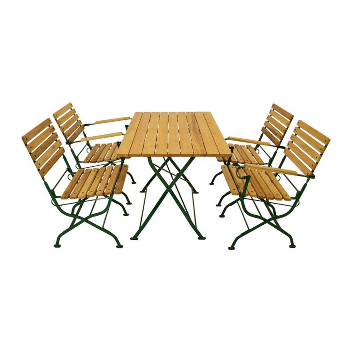 DEGAMO Klappgarnitur PASSAU 5-teilig aus grünem Flachstahl und Robinien-Massivholz im Industrial-Design - Bild 1