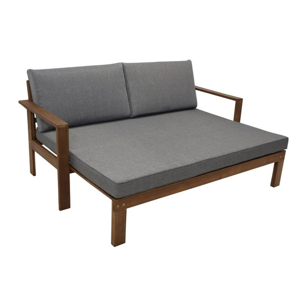 DEGAMO Liegesofa PARANA ausziehbares Schlafsofa aus Akazie mit grauen Stoffauflagen B/T: 180 x 136 cm - Bild 1