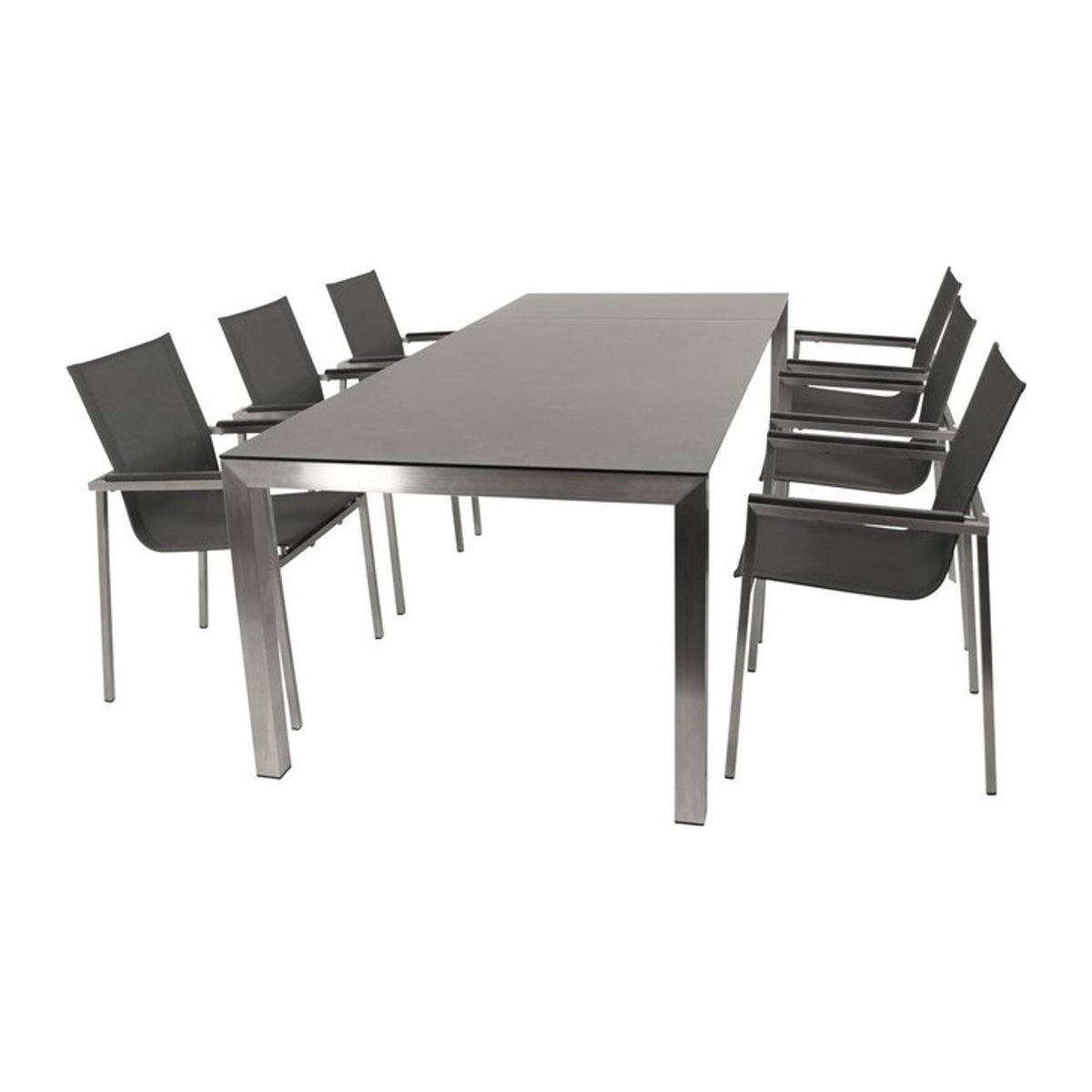 DEGAMO Melbourne 7-teiliges Gartenmöbel-Set Essgruppe aus Edelstahl und Glas in Grau - Bild 1