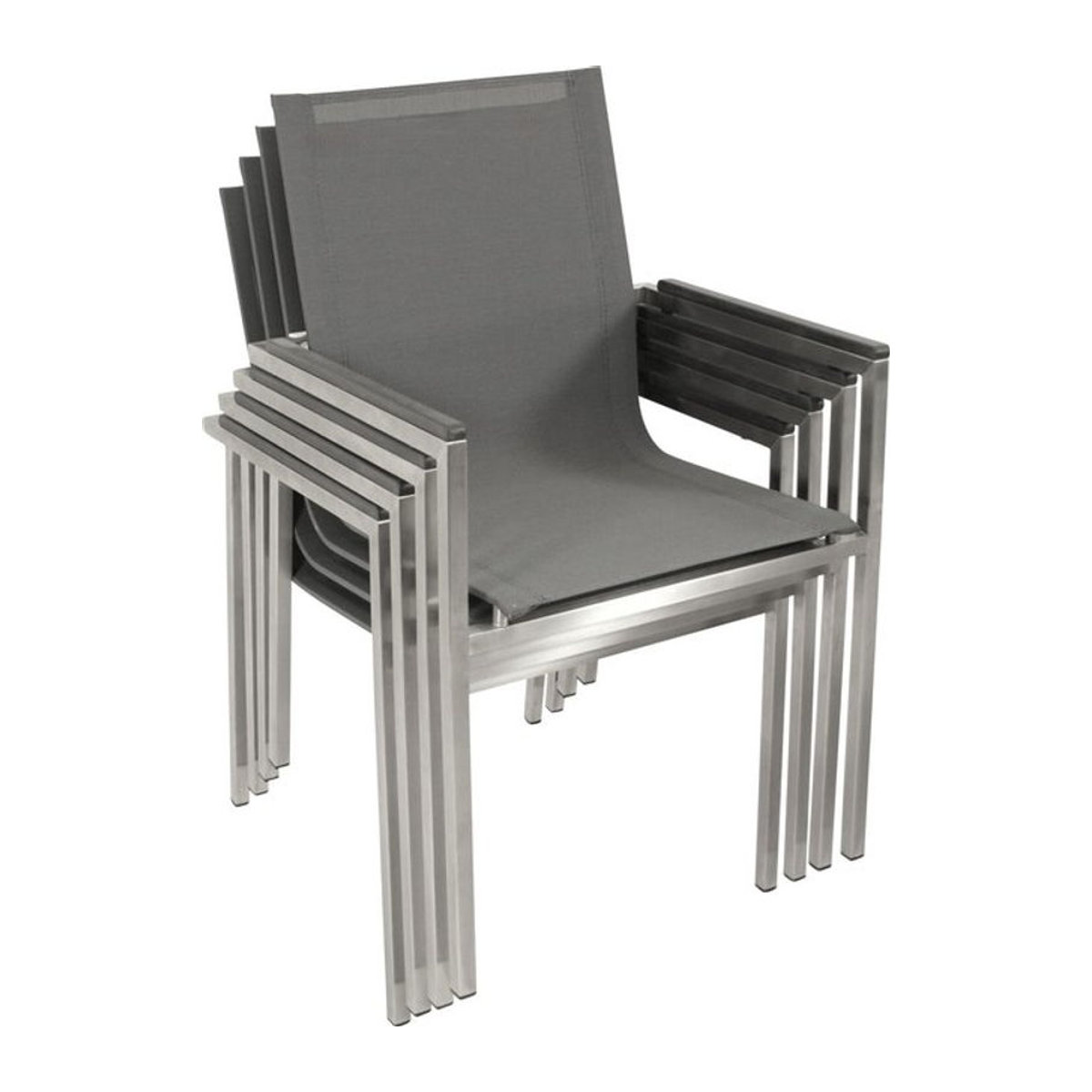 DEGAMO Stapelsessel MELBOURNE Set aus 4 Stück, Modernes Design in Grau mit Edelstahl und Stoff - Bild 1