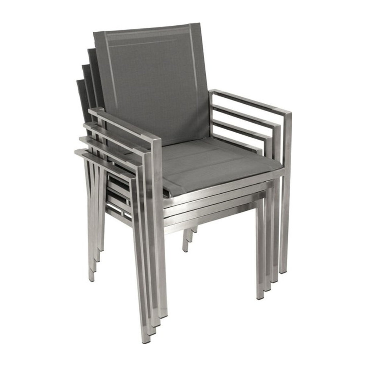 DEGAMO Stapelstühle SYDNEY im 4er Set, Modernes Design aus Edelstahl und grauem Kunstgewebe - Bild 1