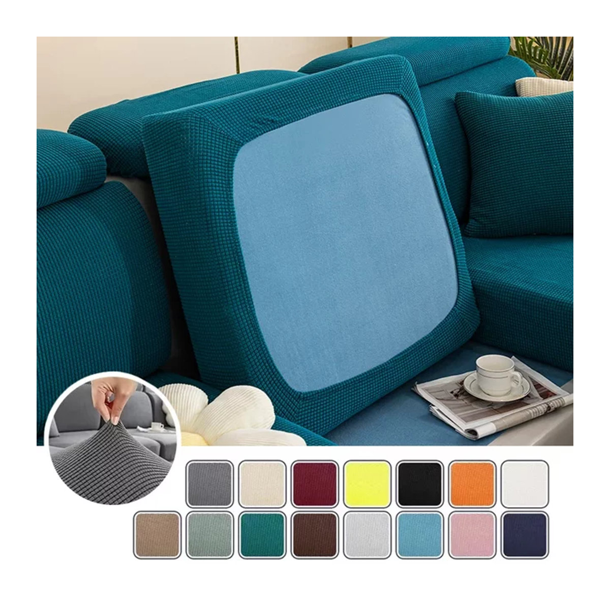 Dehnbarer Sofa-Sitzkissenbezug in Blau als waschbarer Möbelschutz für Haustiere und Kinder - Bild 1