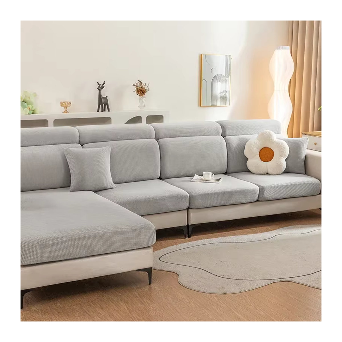 Dehnbarer Sofa-Sitzkissenbezug in Blau als waschbarer Möbelschutz für Haustiere und Kinder - Bild 3