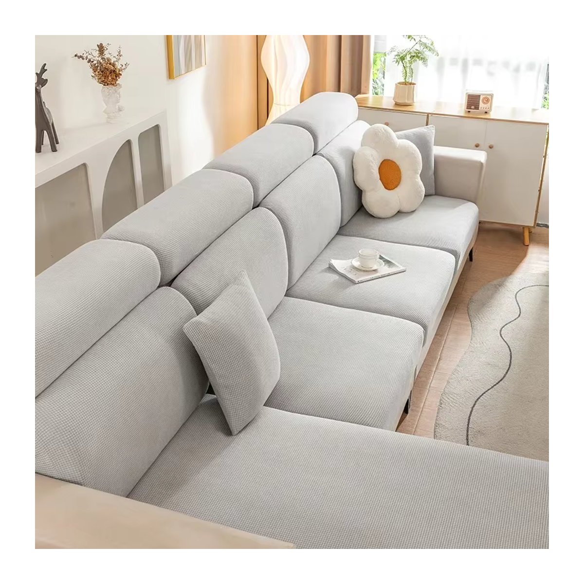Dehnbarer Sofa-Sitzkissenbezug in Blau als waschbarer Möbelschutz für Haustiere und Kinder - Bild 4