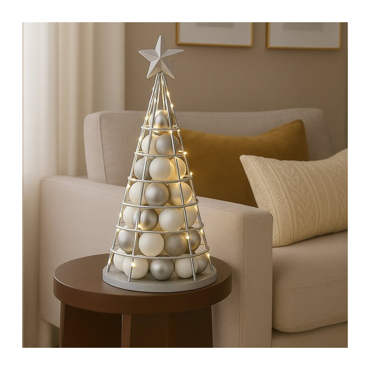 Deko-Baum MCW-O91 aus Metall in Silber, geometrischer Weihnachtsbaum für deine Weihnachtsdeko, Höhe: 60 cm - Bild 1