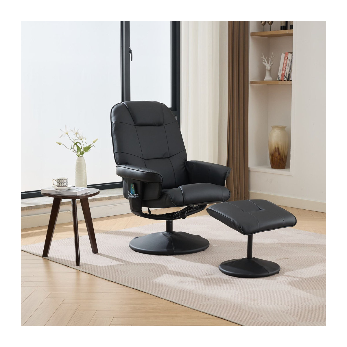DEKO COLLECTION Relaxsessel mit Hocker in Schwarz, Massagesessel aus Kunstleder mit Heizung, Liegefunktion und 360° Drehung, B/T/H: 75 x 79,5 x 107 cm - Bild 2