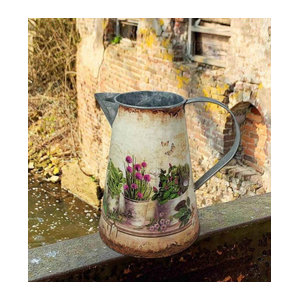Deko Krug Kräuter der Provence im Vintage-Stil aus Metall, Weiß und Alufarben, Höhe: 19 cm, Breite: 13,5 cm