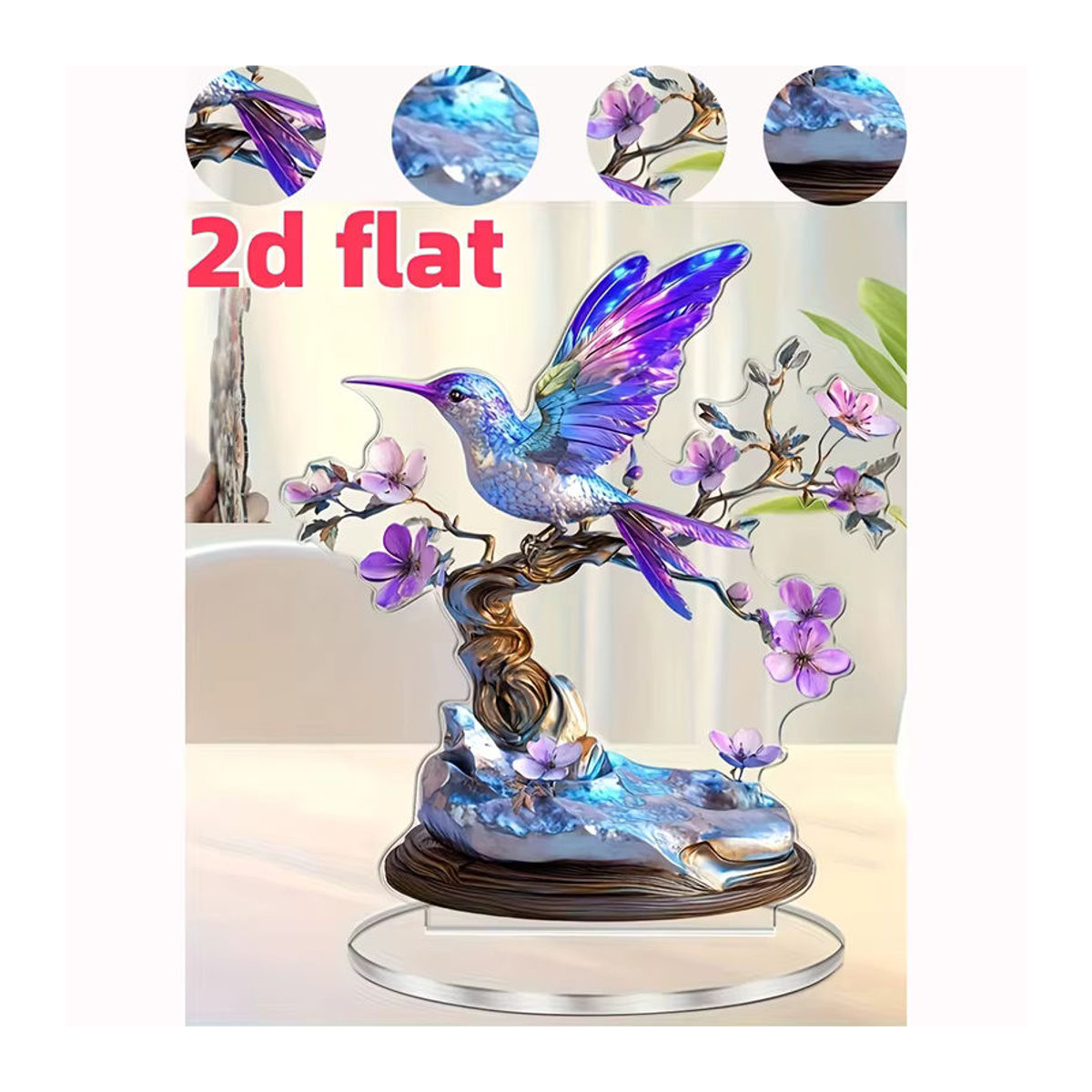 Dekorative Acryl-Figur Kolibris und Blumen in Mehrfarbig für dein Zuhause oder Büro - Bild 1