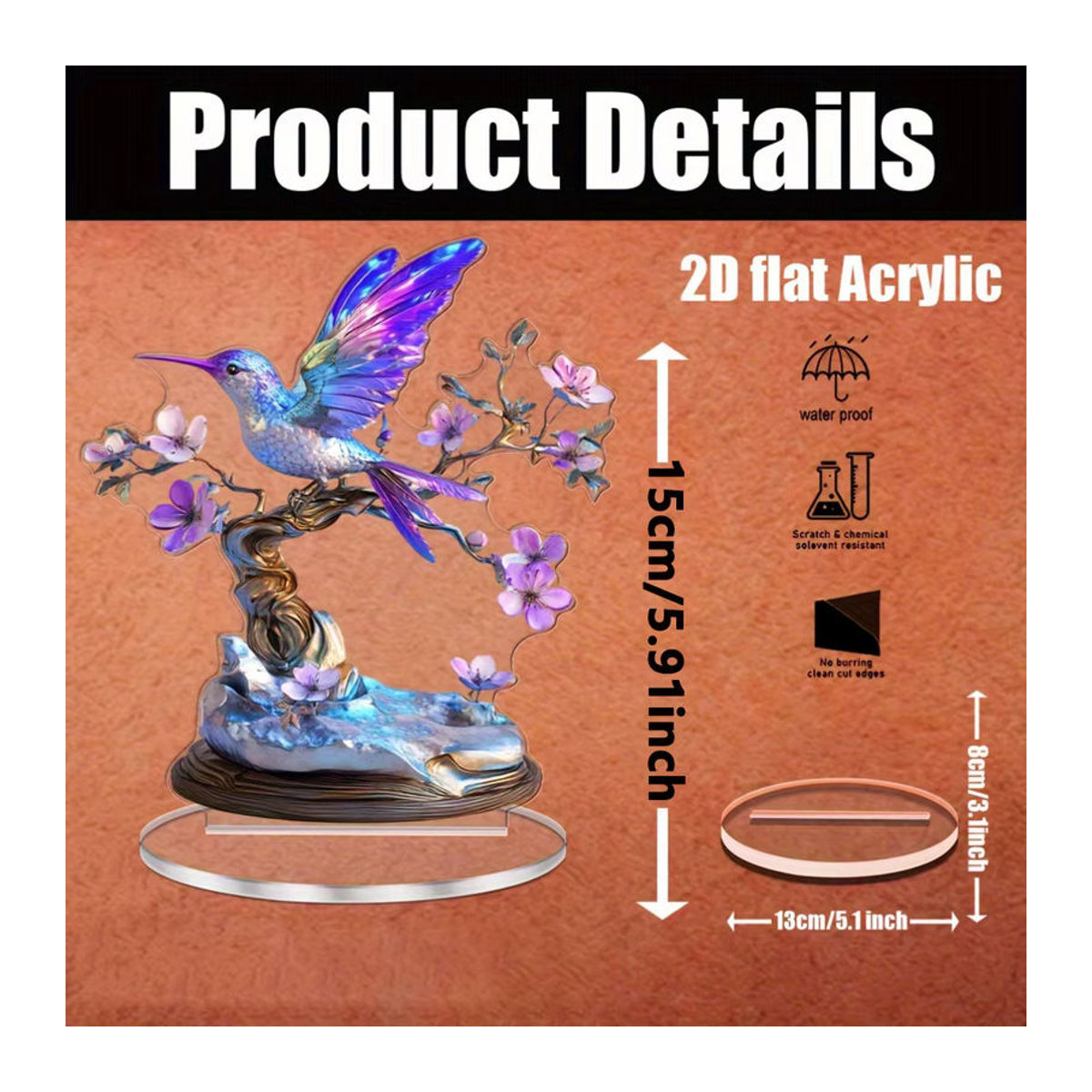 Dekorative Acryl-Figur Kolibris und Blumen in Mehrfarbig für dein Zuhause oder Büro - Bild 3