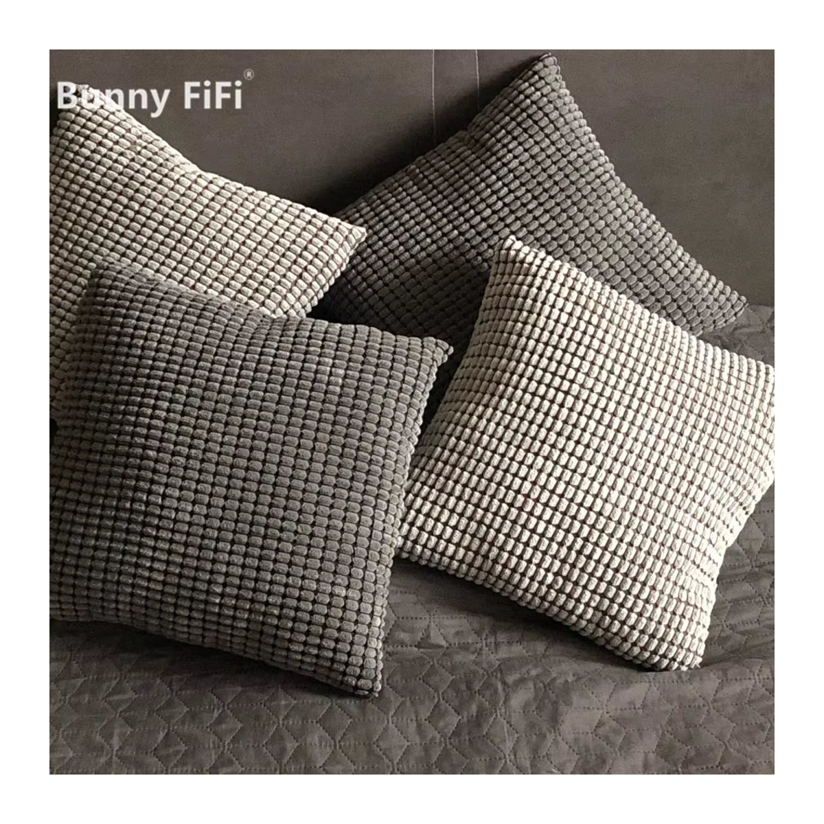 Dekorative Cord Kissenbezüge BUNNY FiFi in Mais Korn, Farben: Schwarz und Mehrfarbig, für Sofa und Schlafzimmer - Bild 2
