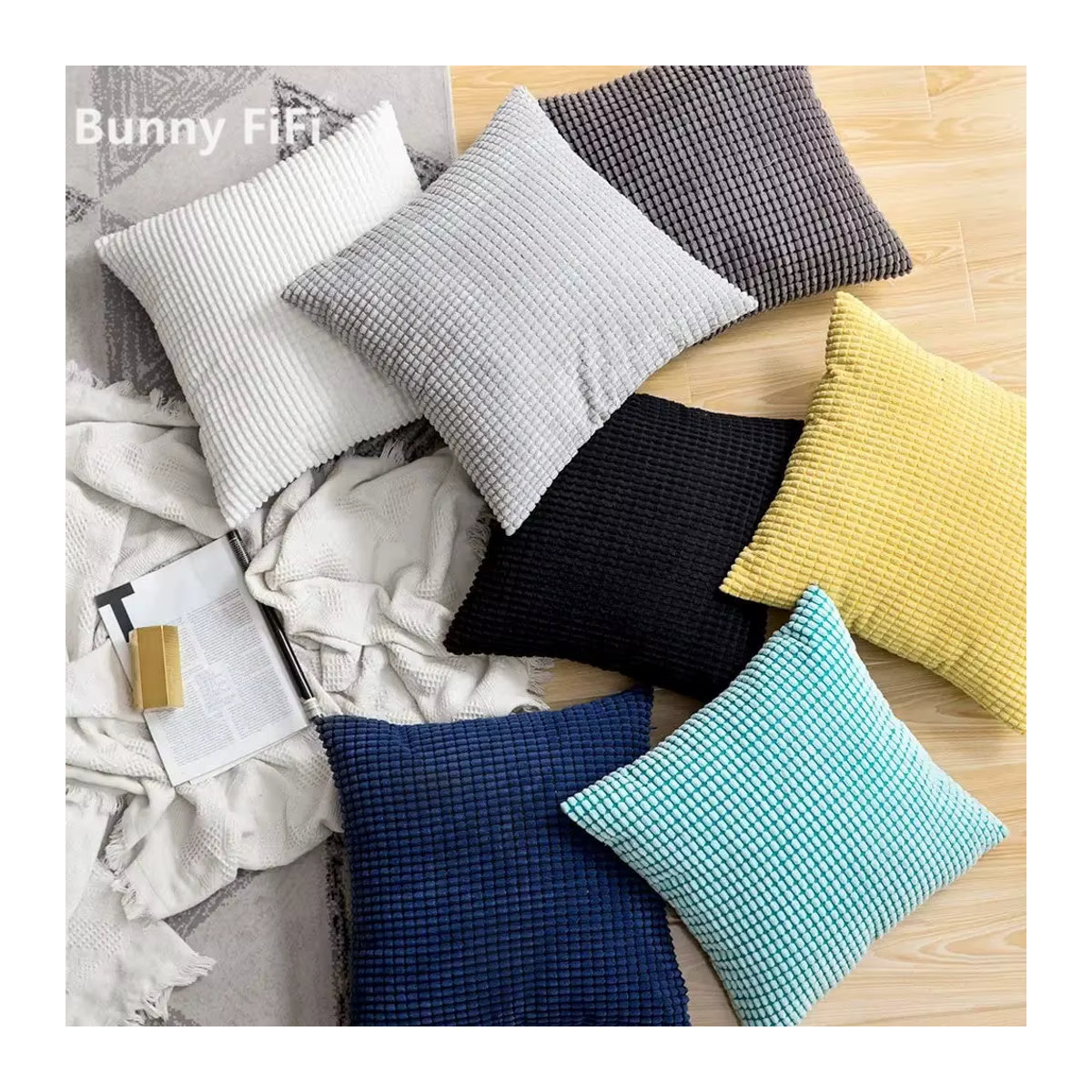 Dekorative Cord Kissenbezüge BUNNY FiFi in Mais Korn, Farben: Schwarz und Mehrfarbig, für Sofa und Schlafzimmer - Bild 3