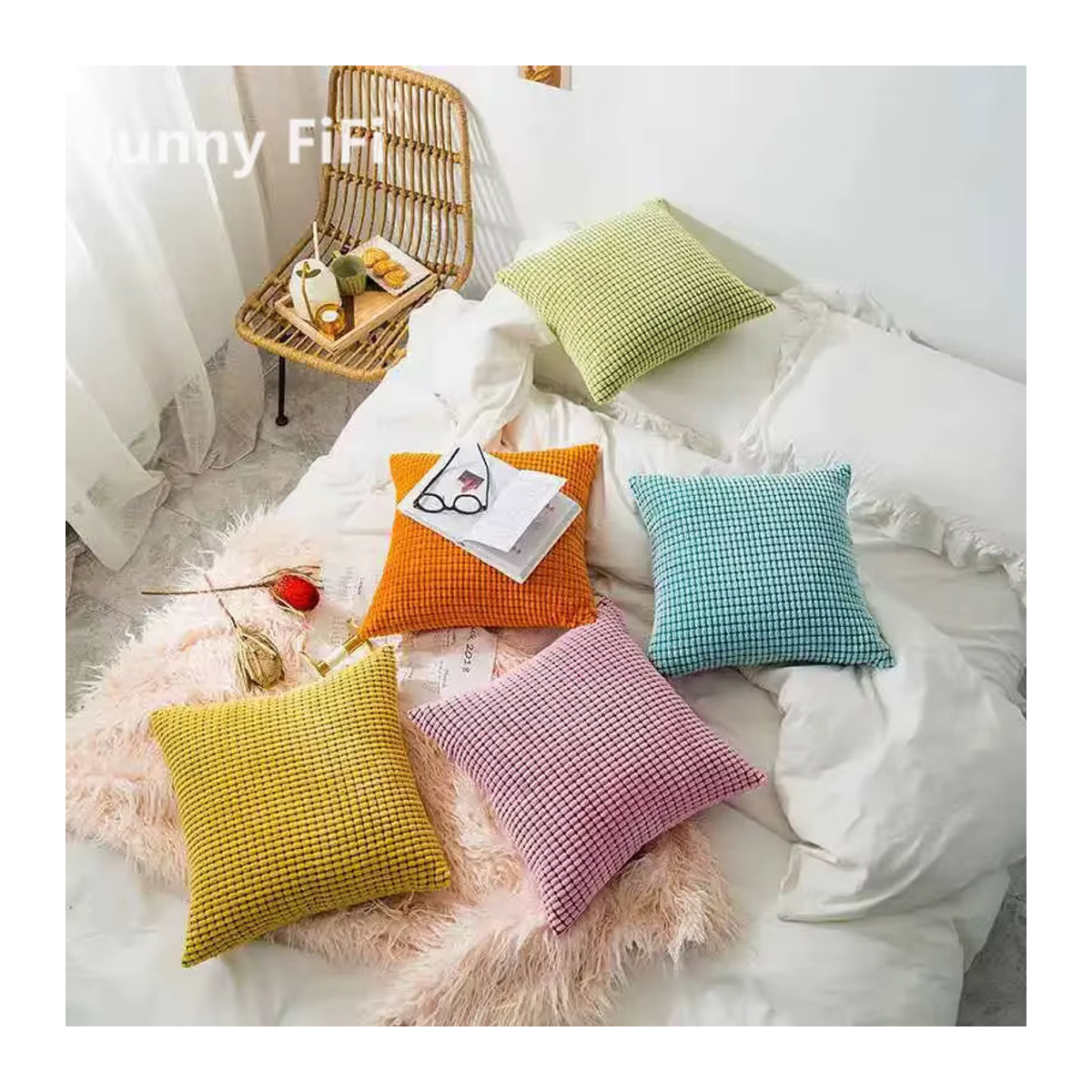 Dekorative Cord Kissenbezüge BUNNY FiFi in Mais Korn, Farben: Schwarz und Mehrfarbig, für Sofa und Schlafzimmer - Bild 4