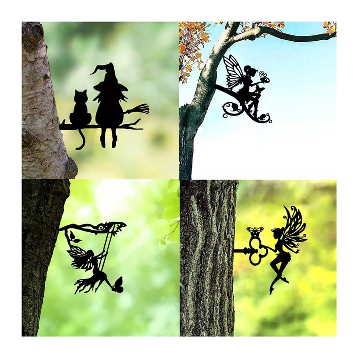 Dekorative Eisen Silhouette Hexe und Katze in Schwarz als Gartenstecker für Rasen und Hof - Bild 1
