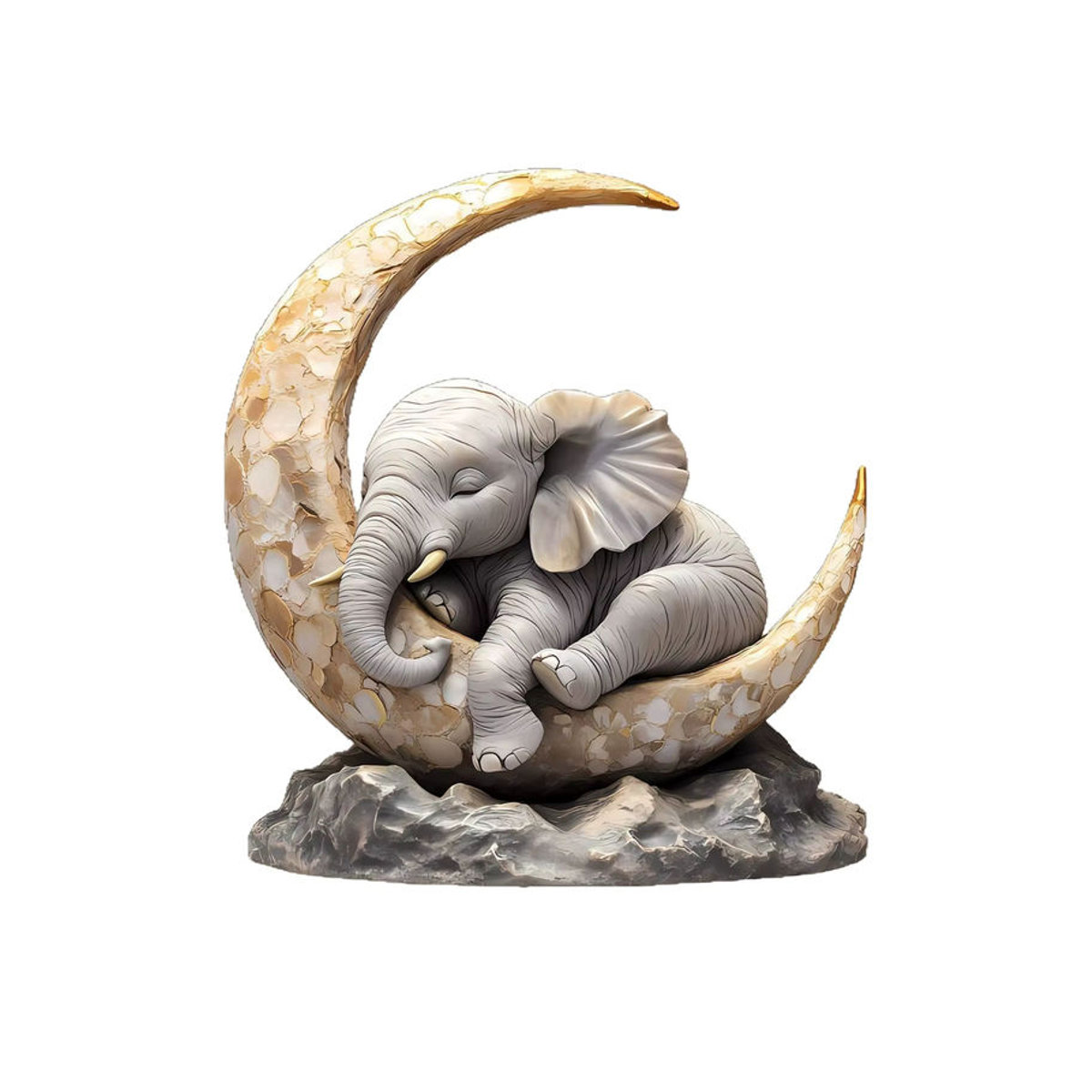Dekorative Elefanten-Figur auf dem Mond in Weiß als orientalische Tischdekoration aus Kunstharz - Bild 5
