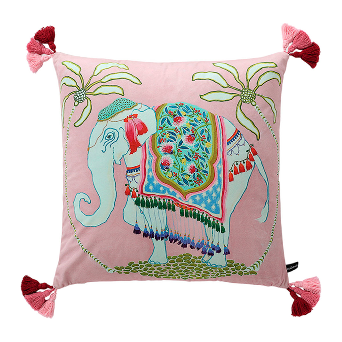 Dekorative Elefanten-Kissenhüllen aus weichem Samt mit niedlichen Quasten in Rosa, B/H: 45,7 x 45,7 cm - Bild 1