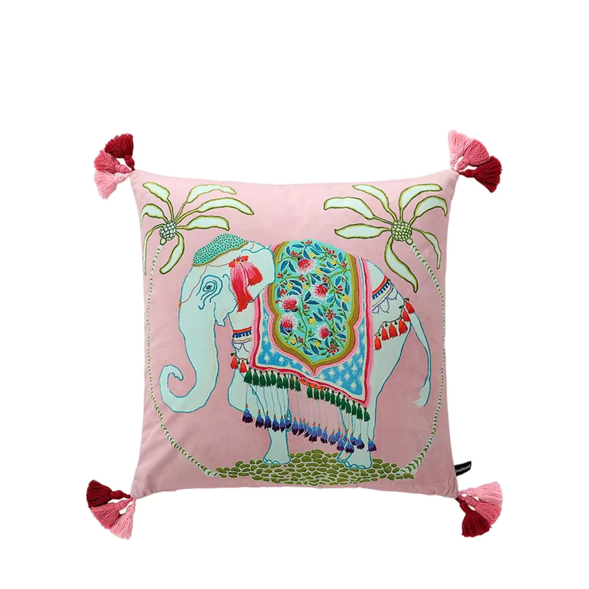 Dekorative Elefanten-Kissenhüllen aus weichem Samt mit niedlichen Quasten in Rosa, B/H: 45,7 x 45,7 cm - Bild 5
