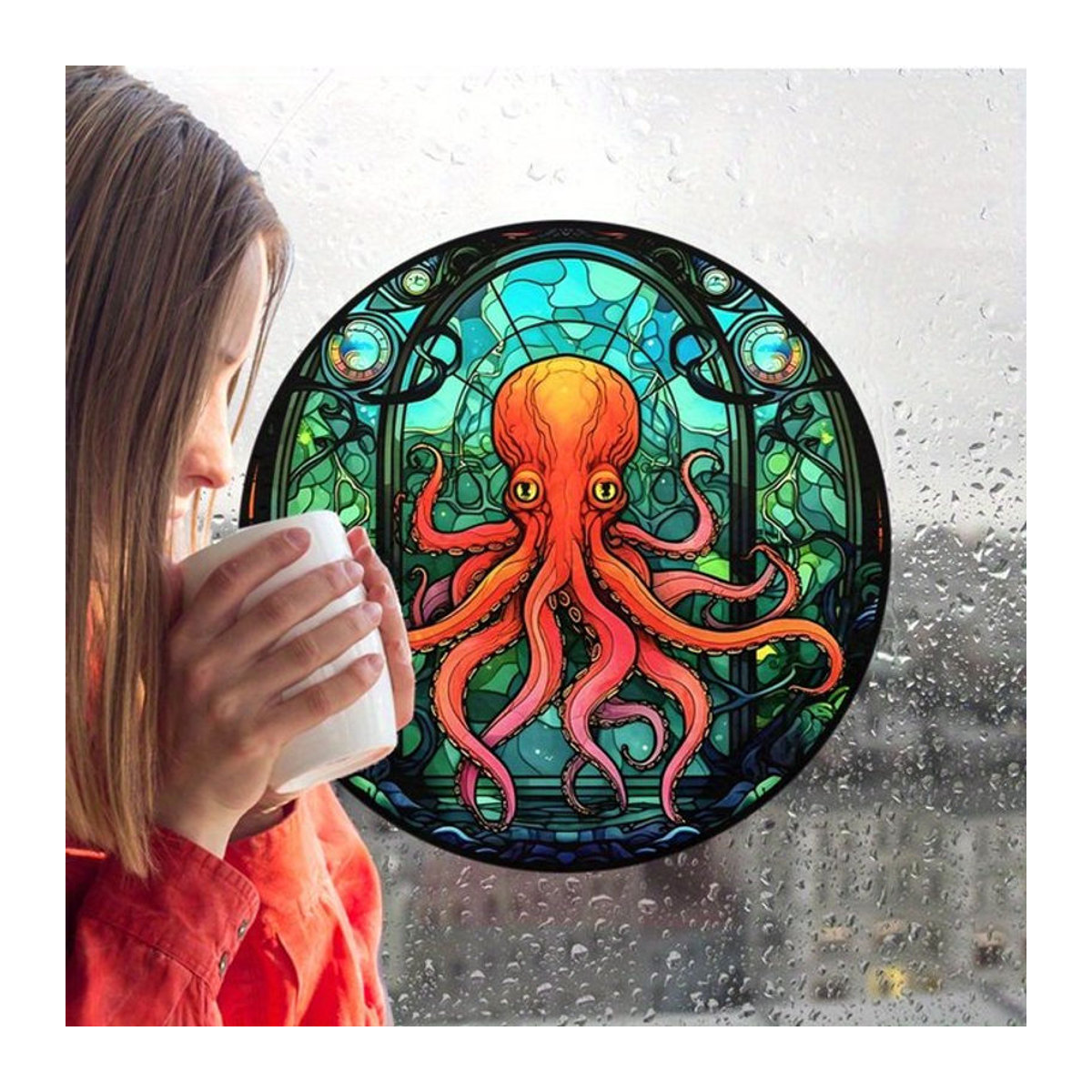 Dekorative Fensteraufkleber mit Octopus-Muster in Mehrfarbig, Statische Glasfolie für Auto, Wohnmobil und Zuhause - Bild 1