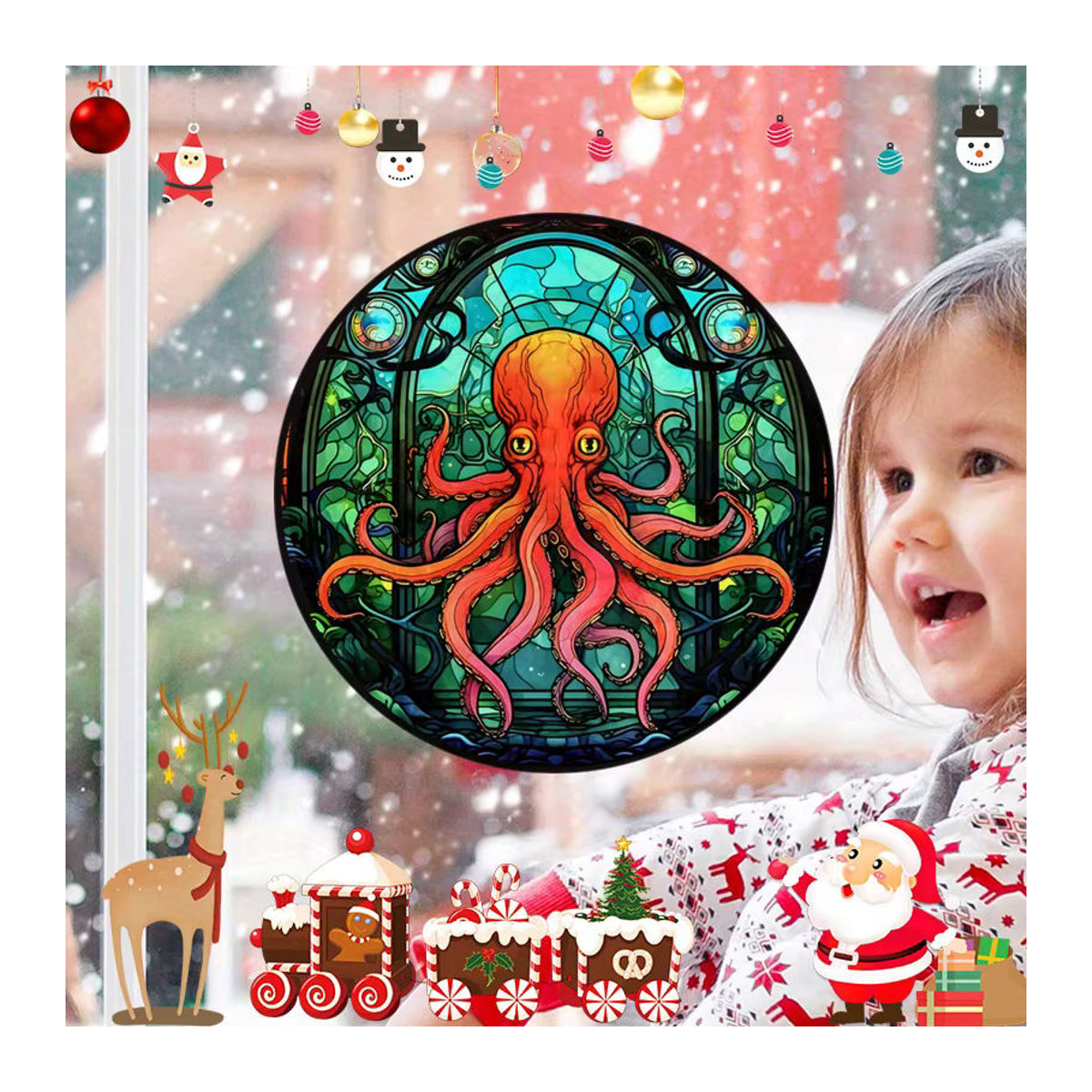 Dekorative Fensteraufkleber mit Octopus-Muster in Mehrfarbig, Statische Glasfolie für Auto, Wohnmobil und Zuhause - Bild 4