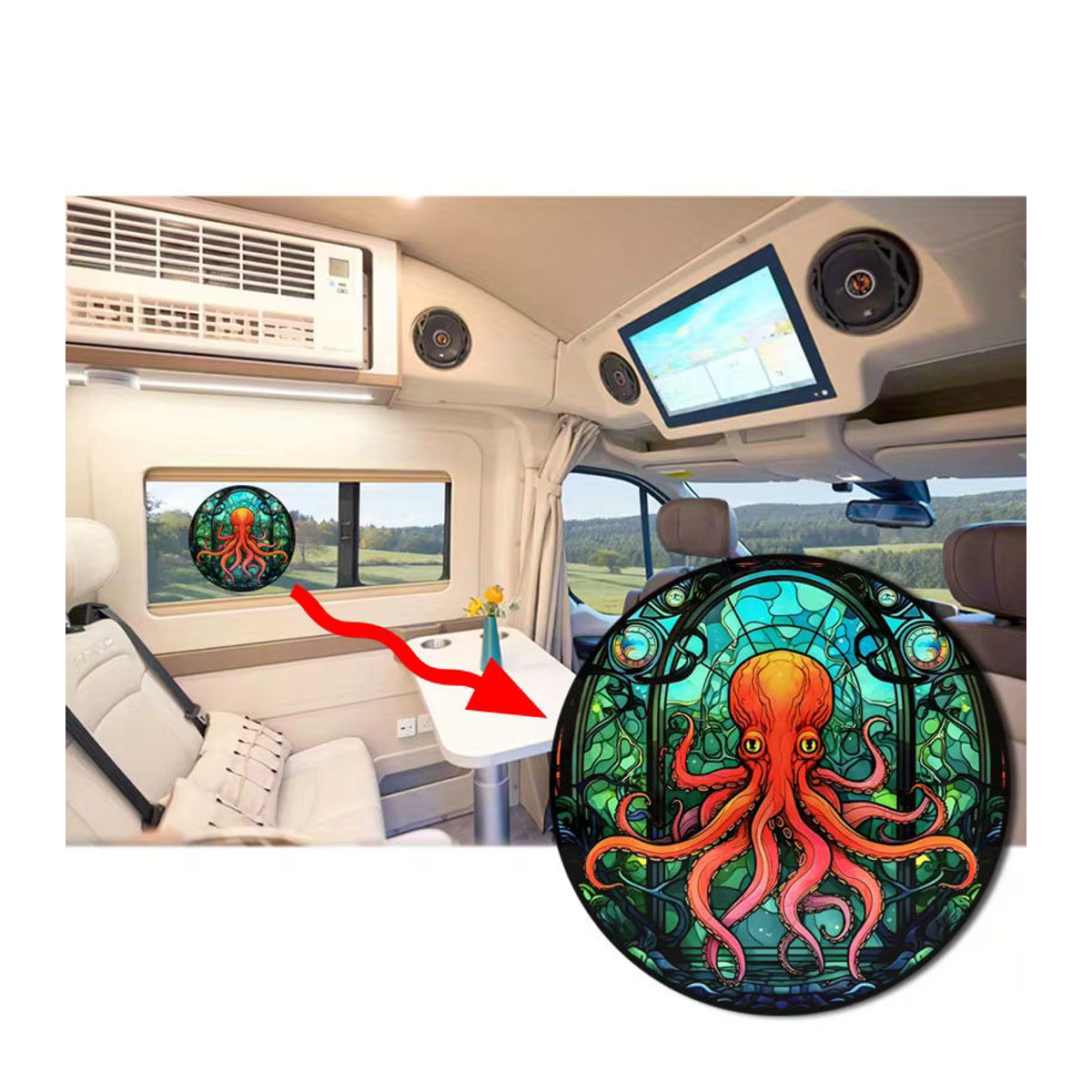 Dekorative Fensteraufkleber mit Octopus-Muster in Mehrfarbig, Statische Glasfolie für Auto, Wohnmobil und Zuhause - Bild 6