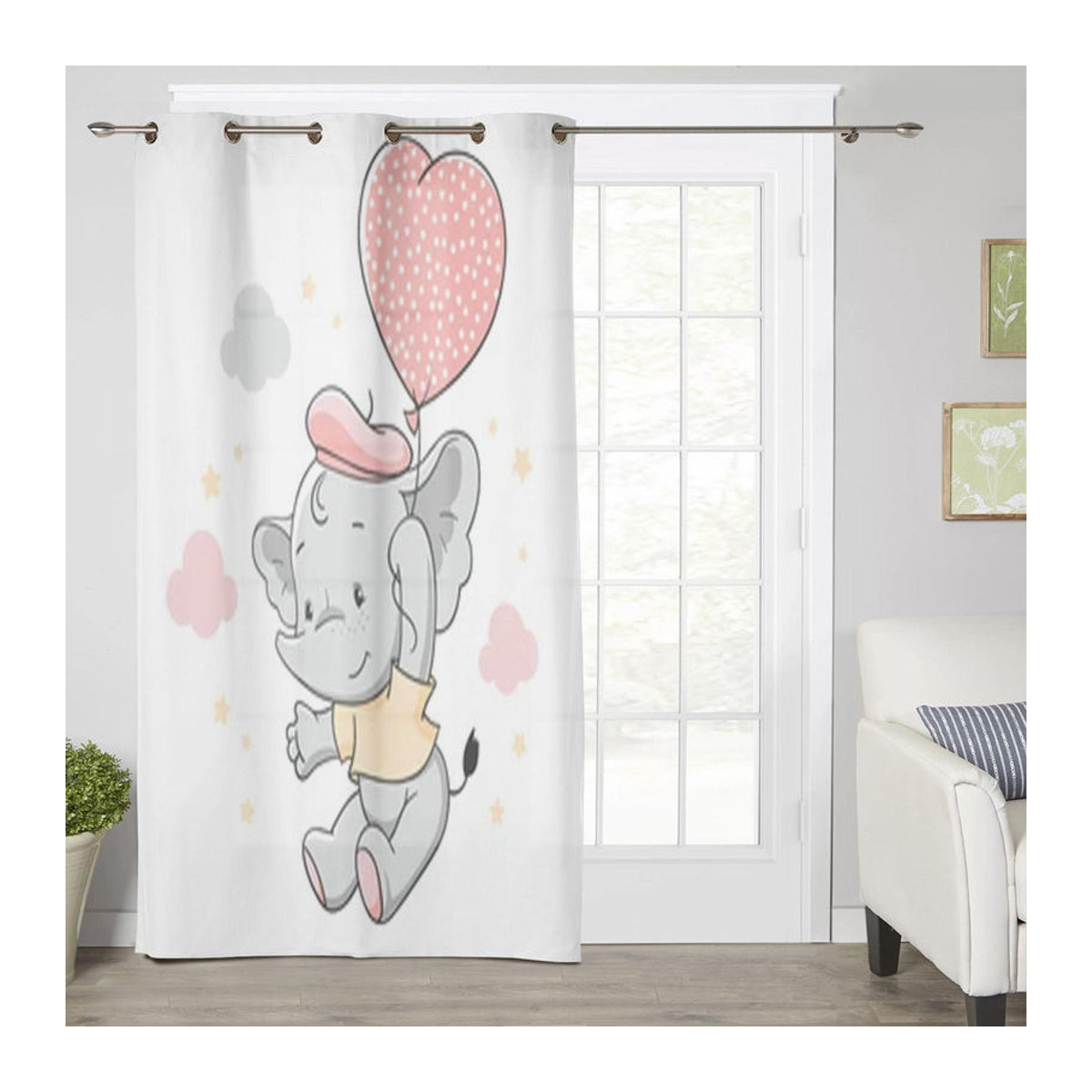 Dekorative Fenstergardinen mit Babyelefant und rosa Ballon von Super Six, Farbe Weiß, B: 135 cm, H: 92 cm - Bild 2