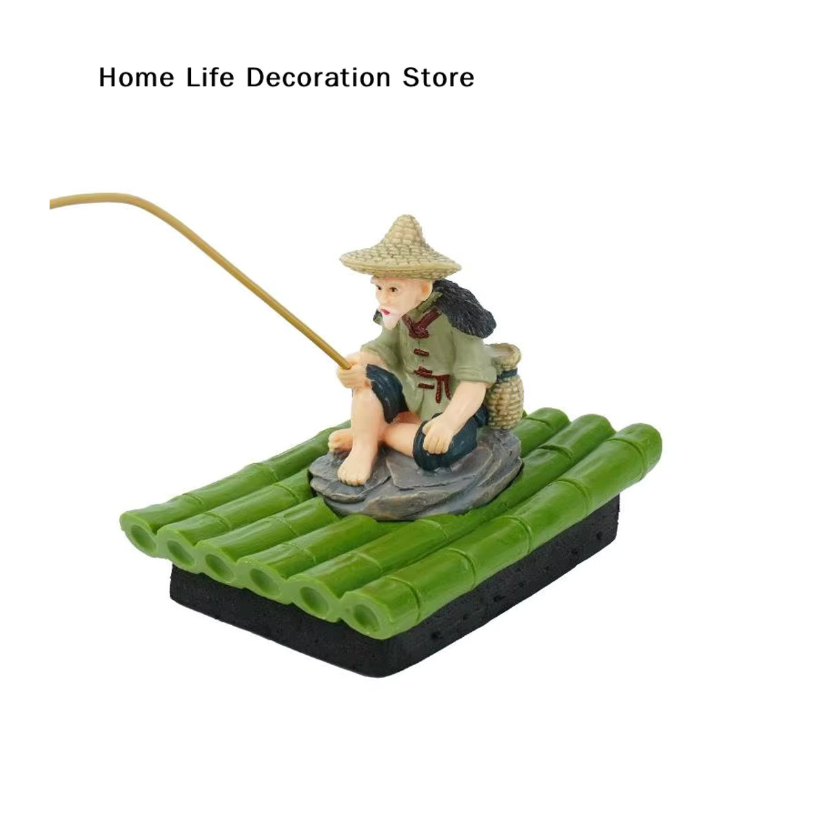 Dekorative Fischer-Figur auf Bambus-Floß für Garten, Aquarium und Outdoor-Dekoration in Mehrfarbig - Bild 3