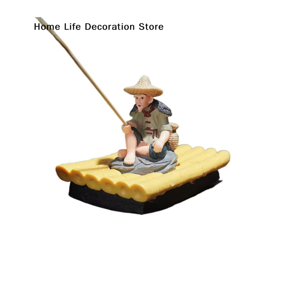 Dekorative Fischer-Figur auf Bambus-Floß für Garten, Aquarium und Outdoor-Dekoration in Mehrfarbig - Bild 4