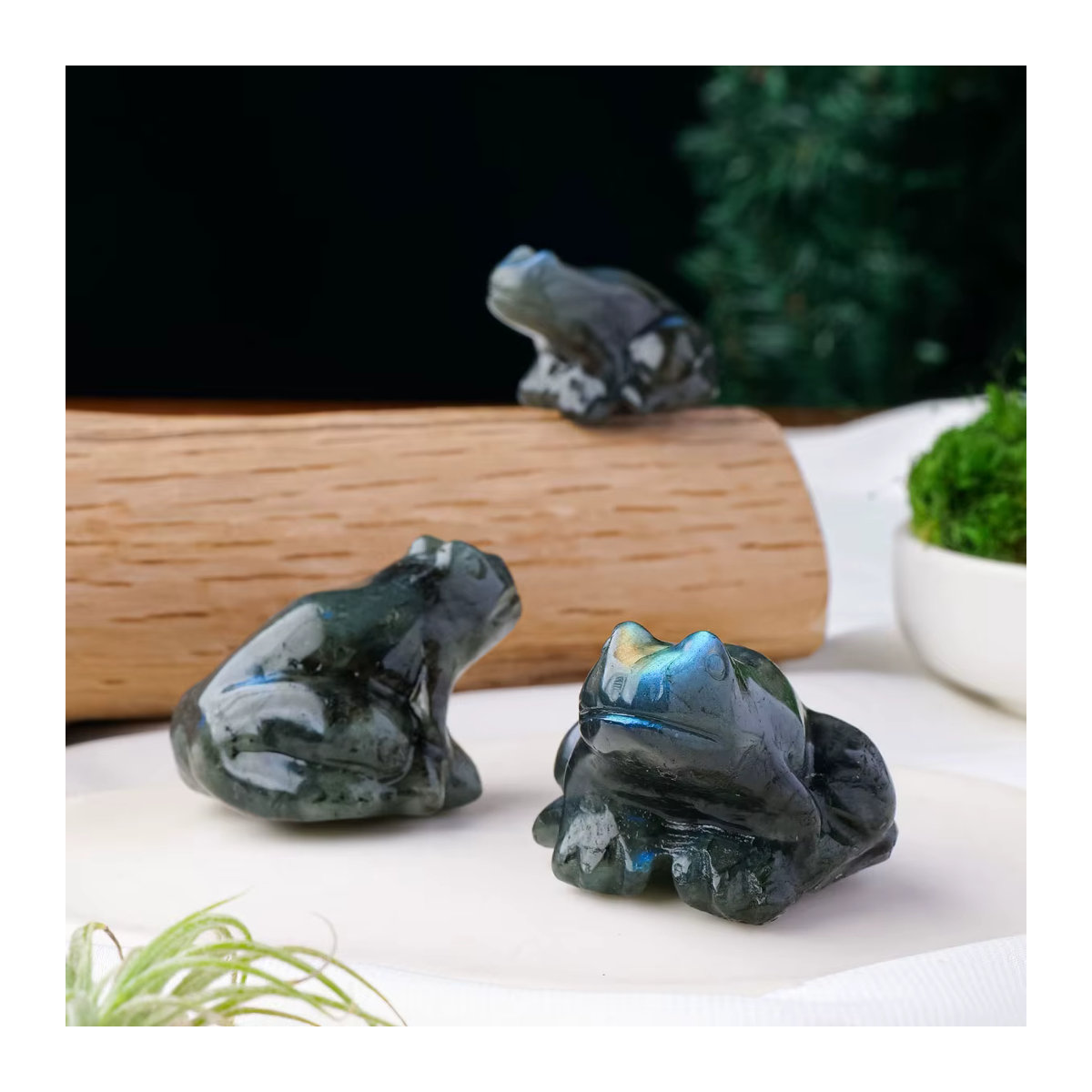 Dekorative Frosch-Skulptur aus natürlichem Labradorit und Mondstein in Mehrfarbig, handgefertigtes Kristall-Ornament für dein Zuhause - Bild 2