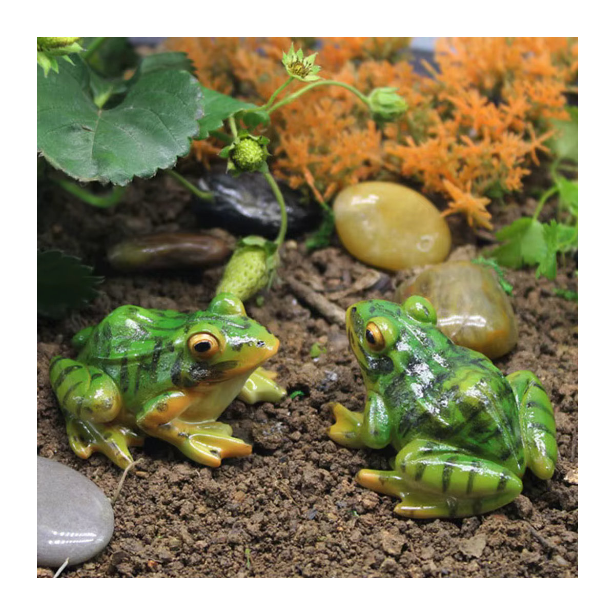 Dekorative Frosch Statue aus Kunstharz in Grün für Garten und Schreibtisch - Bild 3