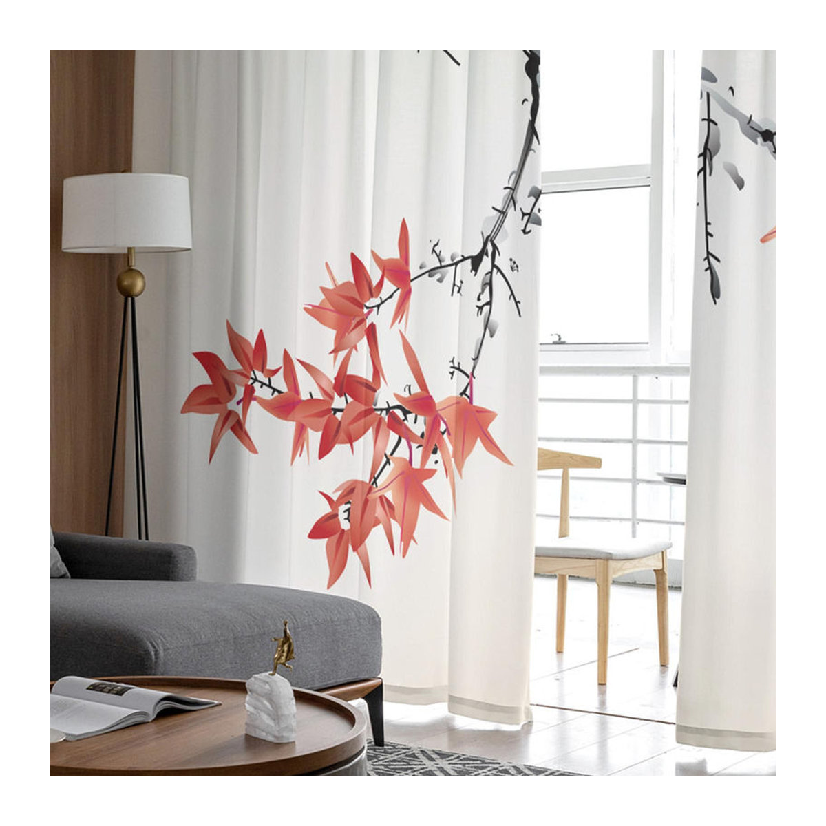 Dekorative Gardinen im chinesischen Malstil von Your Warm Home für Kinderzimmer und Küche, Farbe: Weiß, B: 135 cm, H: 114 cm - Bild 2