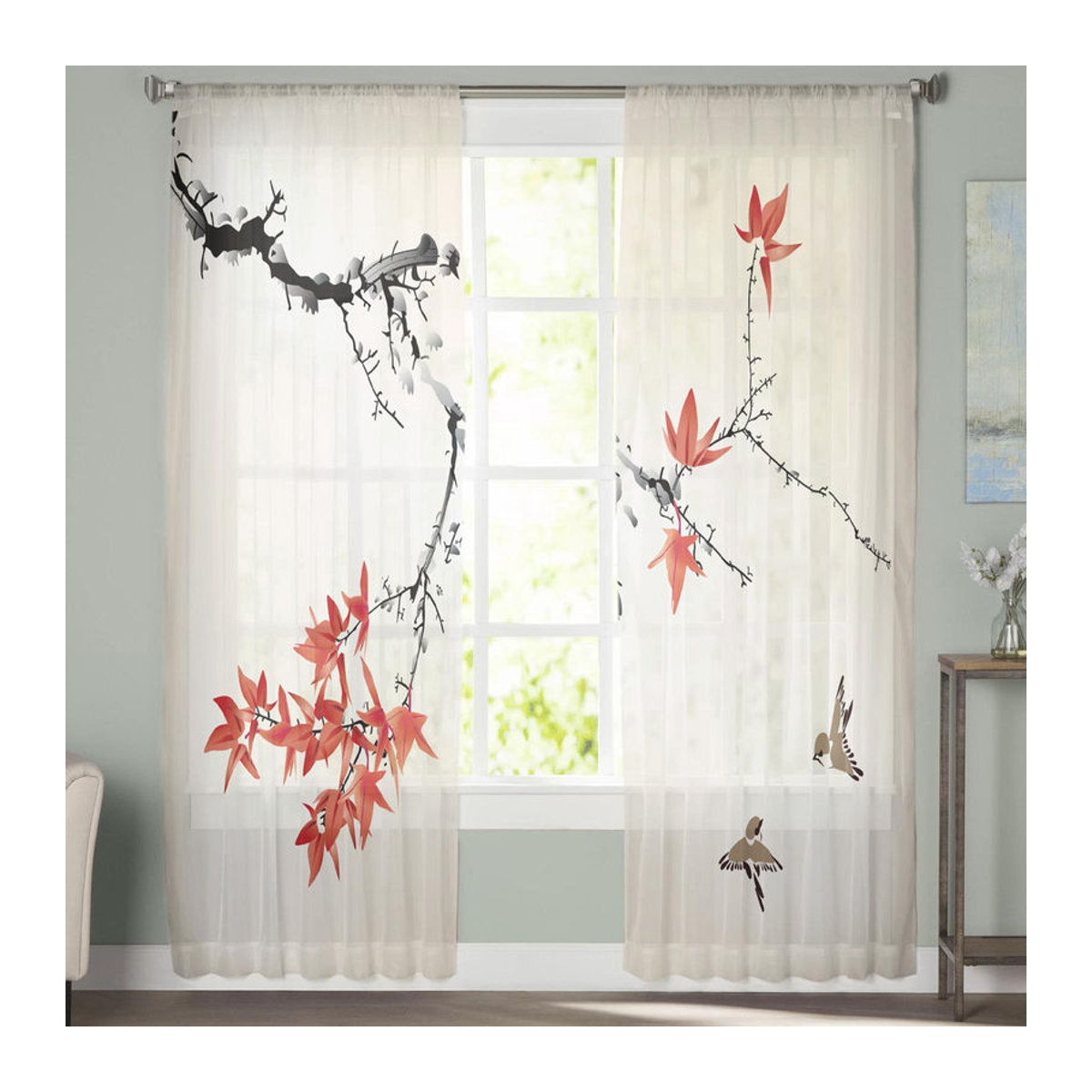 Dekorative Gardinen im chinesischen Malstil von Your Warm Home für Kinderzimmer und Küche, Farbe: Weiß, B: 135 cm, H: 114 cm - Bild 3