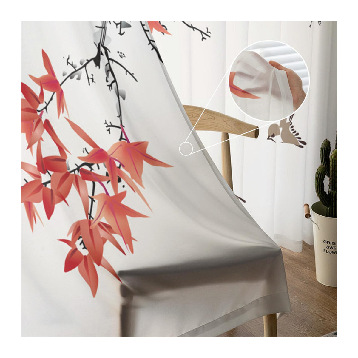 Dekorative Gardinen im chinesischen Malstil von Your Warm Home für Kinderzimmer und Küche, Farbe: Weiß, B: 135 cm, H: 114 cm - Bild 4