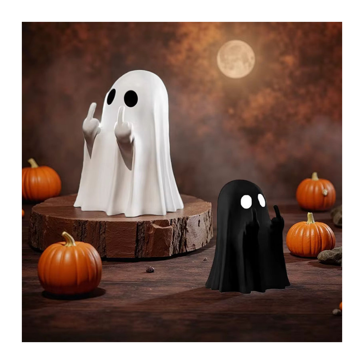 Dekorative Halloween Geister-Statue aus Keramik in Schwarz-Weiß als kleine Horror-Figur für deine Dekoration - Bild 2