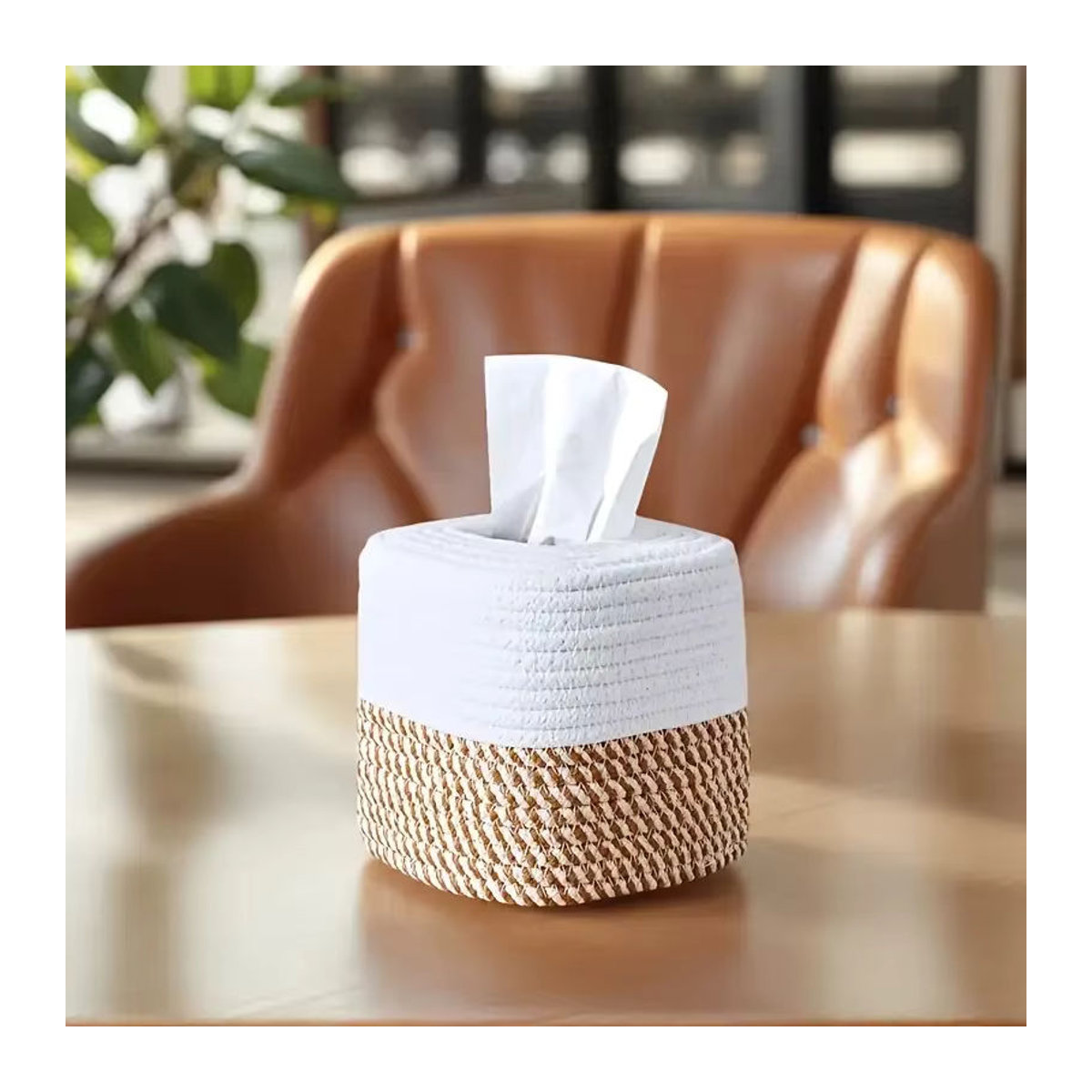 Dekorative Handgewebte Tissue Box aus Baumwollfaden in Weiß im Skandinavischen Design - Bild 2