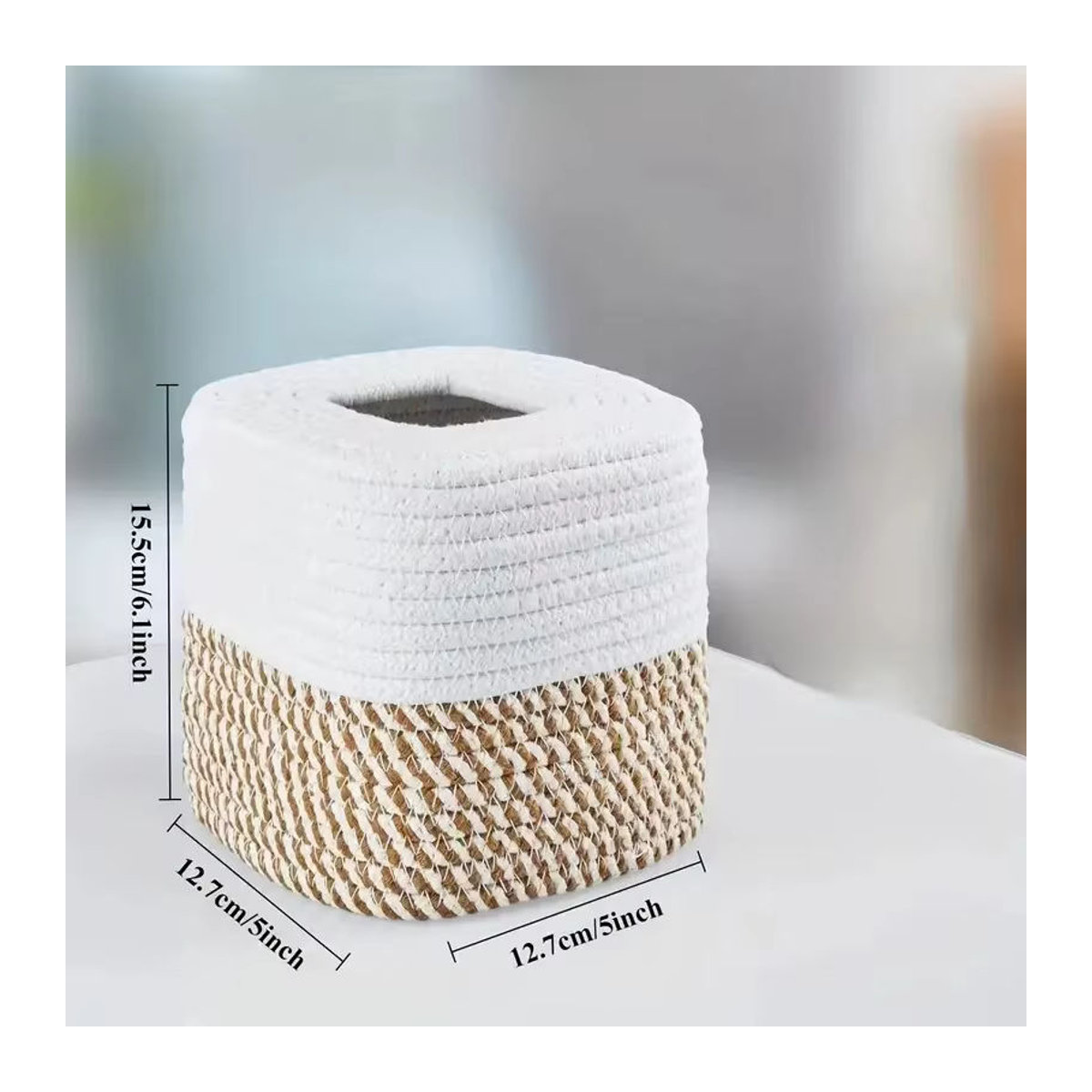 Dekorative Handgewebte Tissue Box aus Baumwollfaden in Weiß im Skandinavischen Design - Bild 5