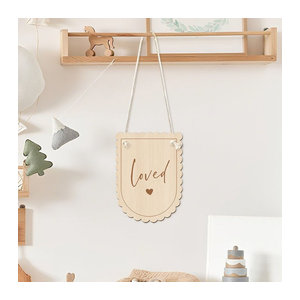 Dekorative Holzschild-Plakette mit Herzen in Braun und Beige für Kinderzimmer und Spielzimmer, skandinavischer Wanddekor zum Aufhängen
