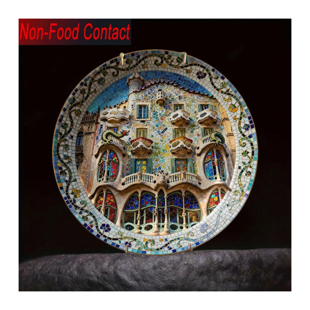 Dekorative Keramikplatte Batro House mit buntem Mosaik-Design im spanischen Gaudi-Stil, rund und abstrakt, mehrfarbig - Bild 1