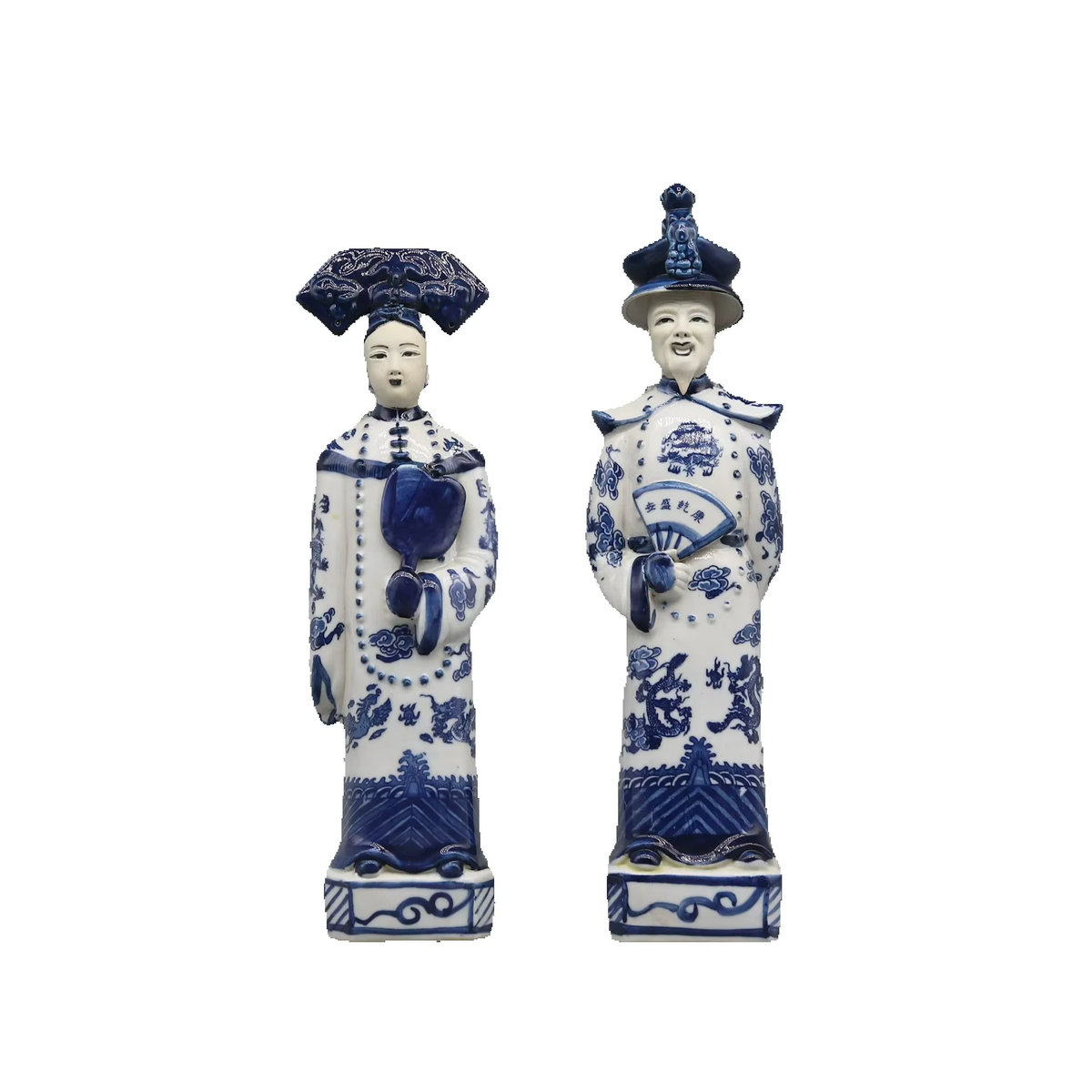 Dekorative Keramikstatuen von Kaiser und Kaiserin der Qing-Dynastie in Blau von Eastern Tide - Bild 2